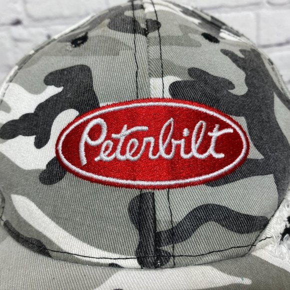 Peterbilt Camo Hat Distressed Cap Black Gray White Embroidered Logo Outdoors - Picture 6 of 11